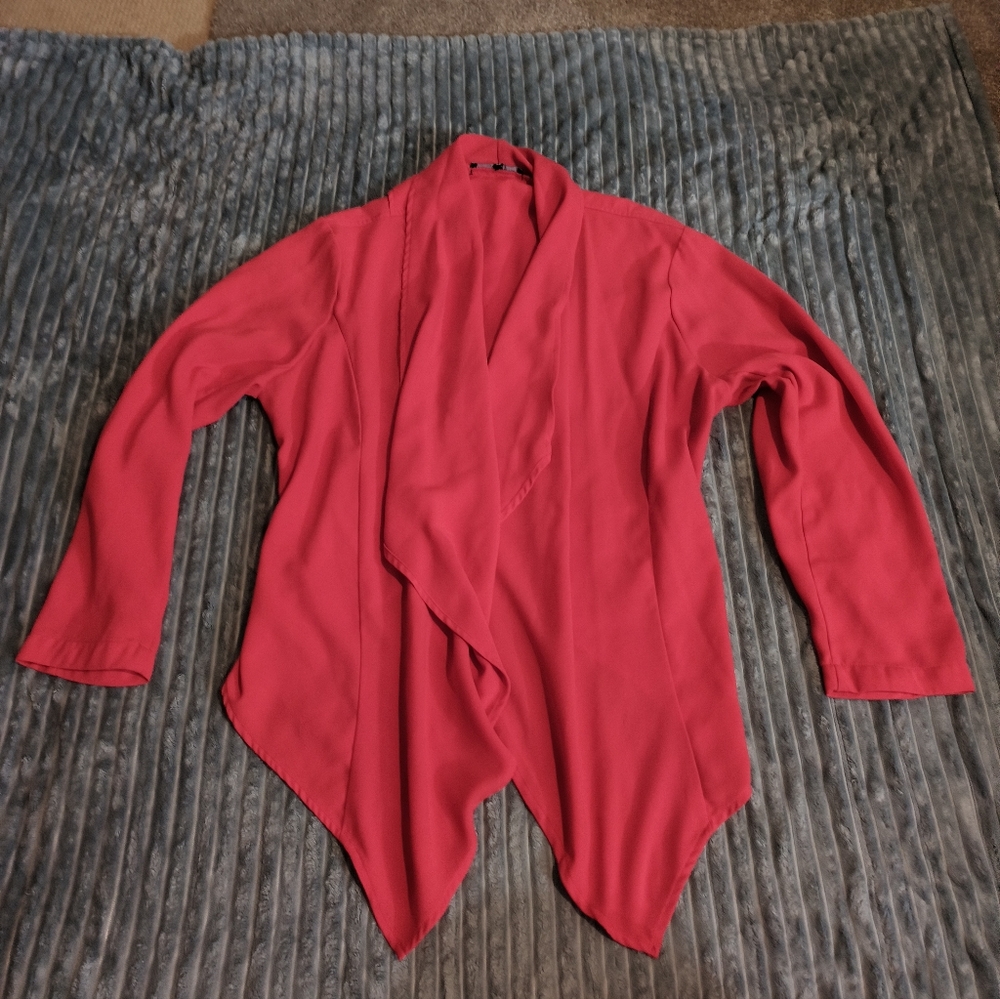 Wendy Williams Flyaway Cross Back Blazer 436057J  (sz16w) Red Asymmetrical EUC